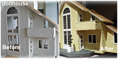 yellow dollhouse before and after